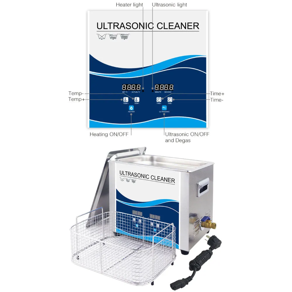 10L Digital Ultrasonic Cleaner Jewellery and Gold Ultra Sonic Bath Degas Parts Cleaning