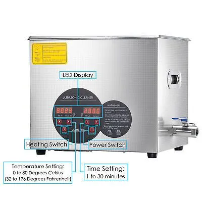 10L Stainless Steel Ultrasonic Cleaner Heater w/ Timer Bracket Jewelry Cleaning