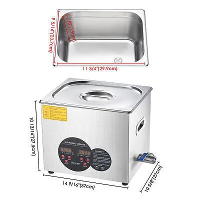 10L Stainless Steel Ultrasonic Cleaner Heater w/ Timer Bracket Jewelry Cleaning