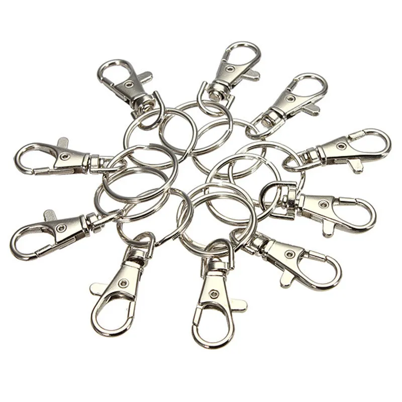 10pcs/lot Classic Key Chain Ring Silver Metal Swivel Lobster Clasp Clips Key Hooks Keychain Split Ring DIY Bag Jewelry Wholeales