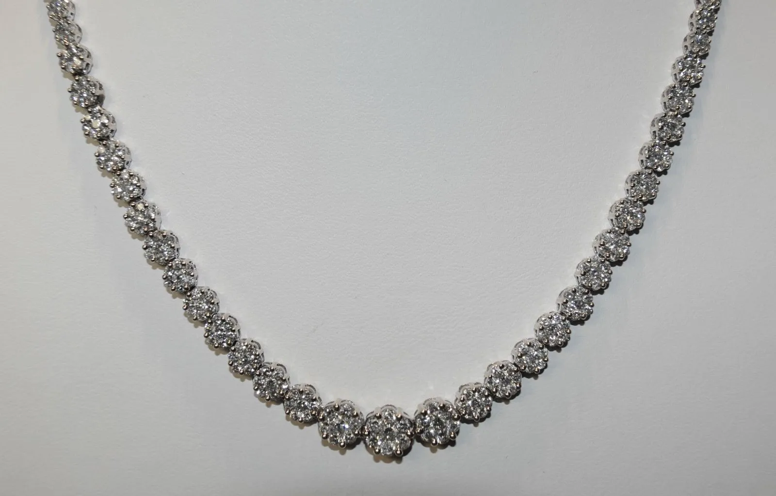 14.5  Carat Graduated Diamond Flower Cluster Necklace in White Gold - $40K VALUE