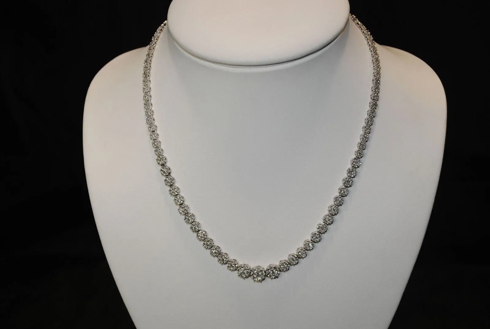 14.5  Carat Graduated Diamond Flower Cluster Necklace in White Gold - $40K VALUE
