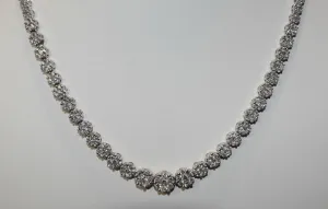 14.5  Carat Graduated Diamond Flower Cluster Necklace in White Gold - $40K VALUE