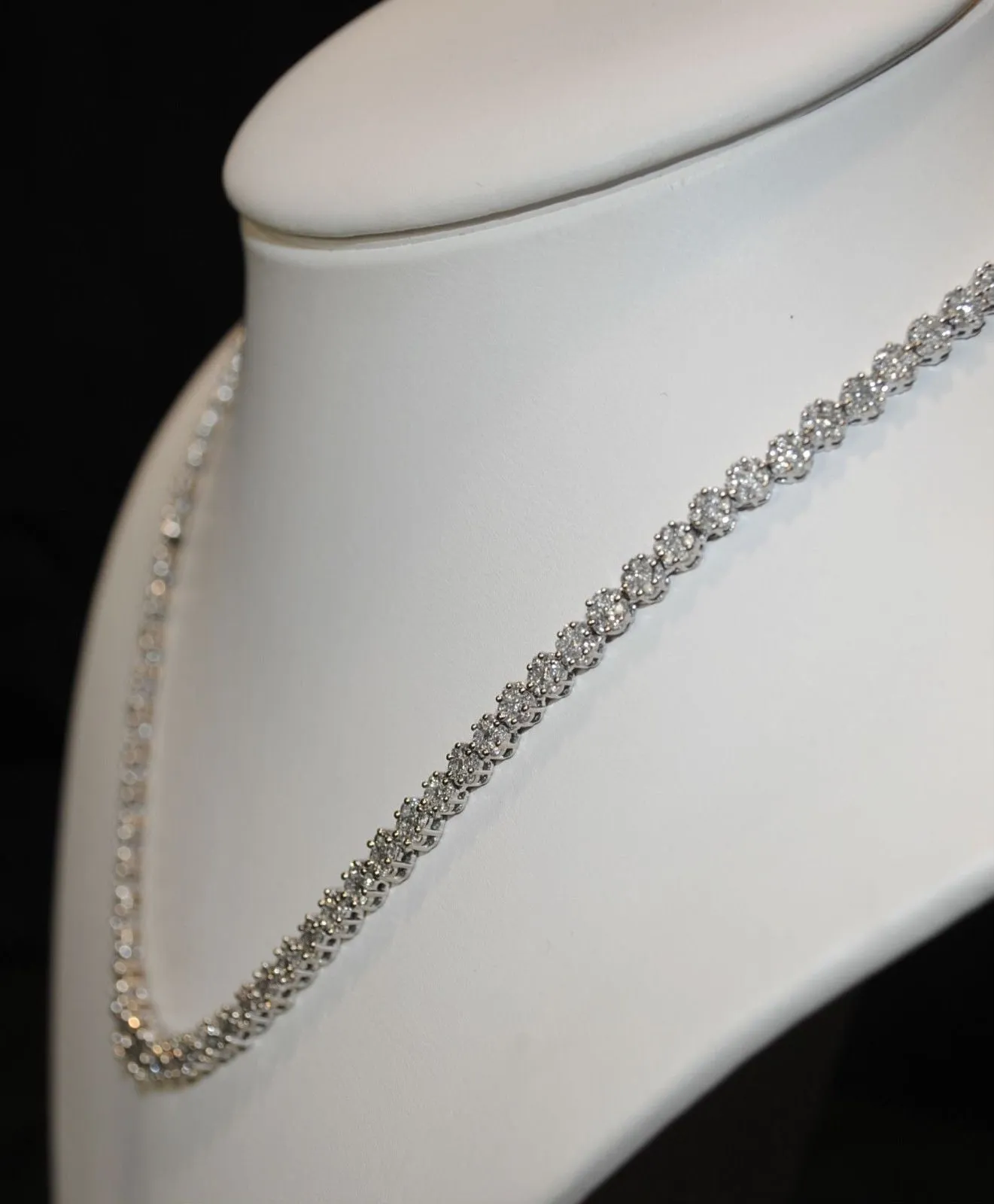 14.5  Carat Graduated Diamond Flower Cluster Necklace in White Gold - $40K VALUE