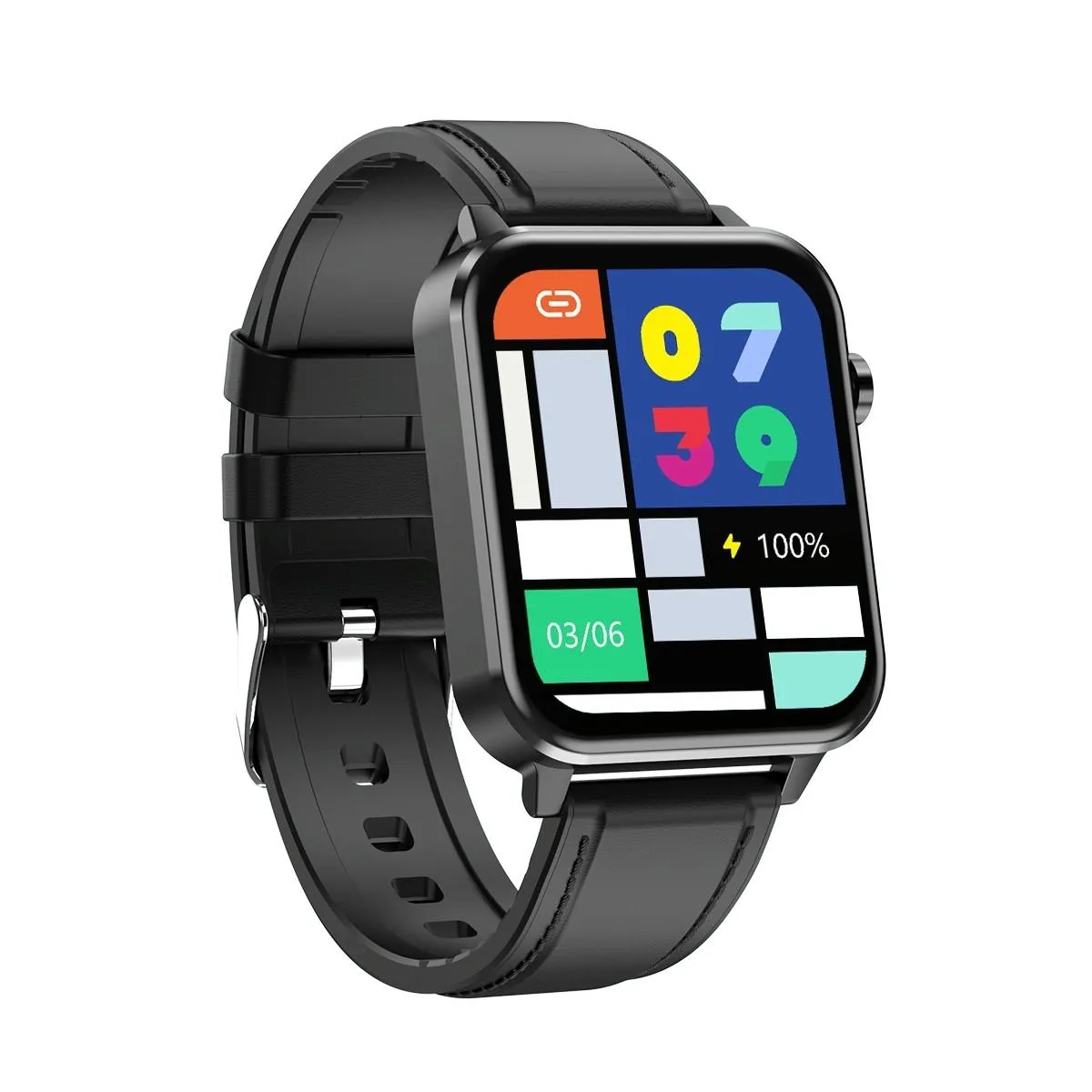 1.7 Inch Tft Colour Screen Ip68 Waterproof Smart Watch Support Blood Oxygen Monitoring / Body Temperature Monitoring / Ai Medical Diagnosis - Leather Strap