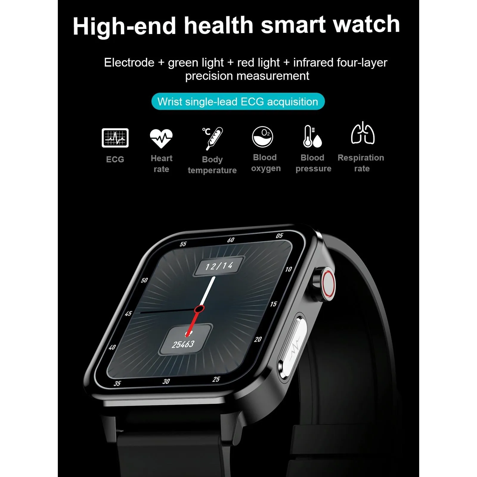 1.7 Inch Tft Colour Screen Ip68 Waterproof Smart Watch Support Blood Oxygen Monitoring / Body Temperature Monitoring / Ai Medical Diagnosis - Leather Strap