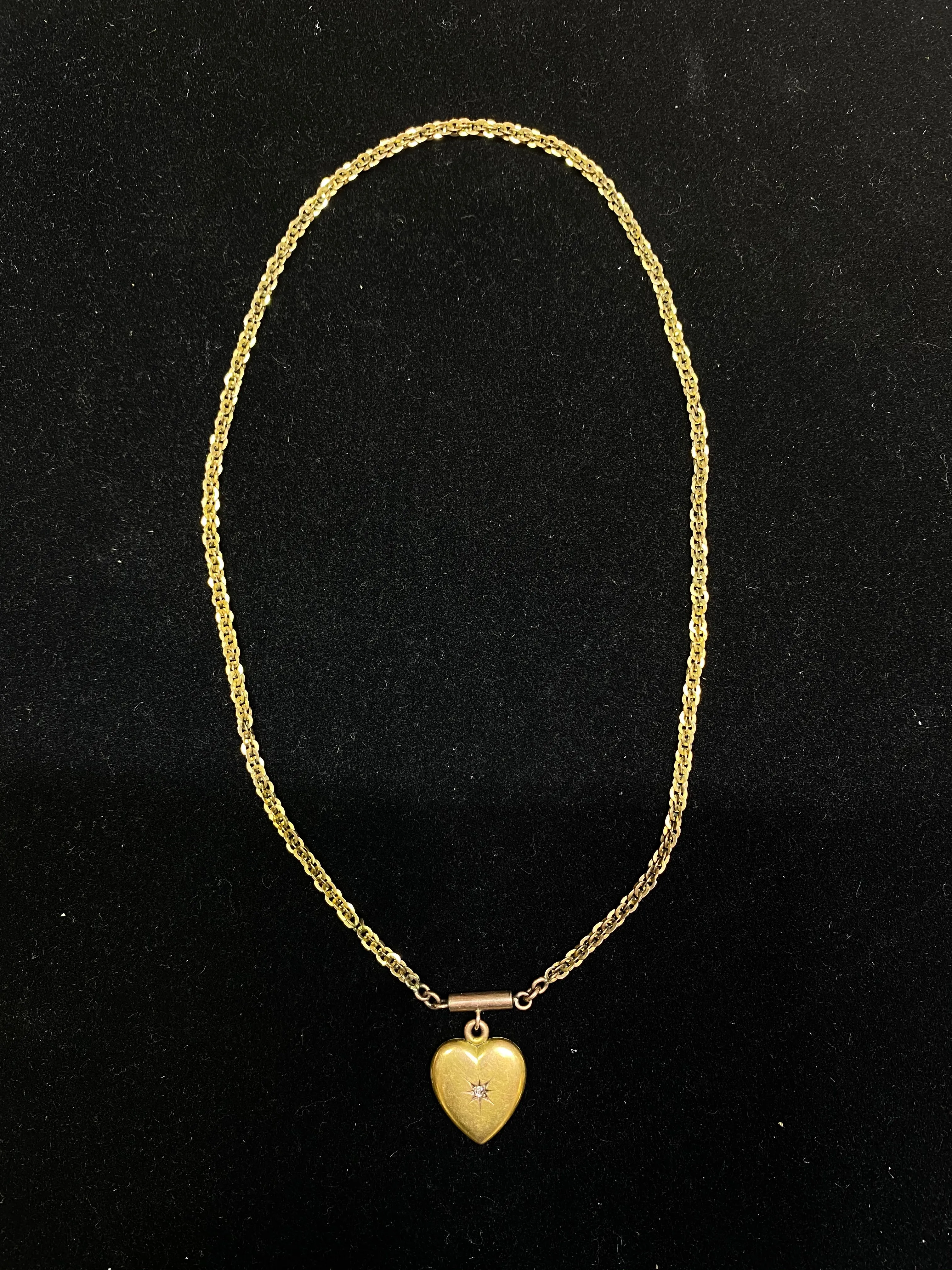 1880’s Vintage Solid Yellow Gold with Diamond Heart Necklace - $5K Appraisal Value w/CoA}