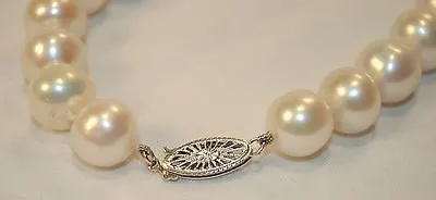 18" Genuine 10mm White Pearl Necklace with Pink Hue & White Gold Clasp - $15K VALUE