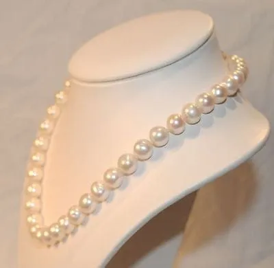 18" Genuine 10mm White Pearl Necklace with Pink Hue & White Gold Clasp - $15K VALUE