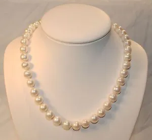 18" Genuine 10mm White Pearl Necklace with Pink Hue & White Gold Clasp - $15K VALUE