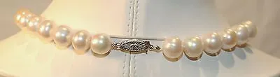18" Genuine 10mm White Pearl Necklace with Pink Hue & White Gold Clasp - $15K VALUE
