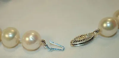 18" Genuine 10mm White Pearl Necklace with Pink Hue & White Gold Clasp - $15K VALUE