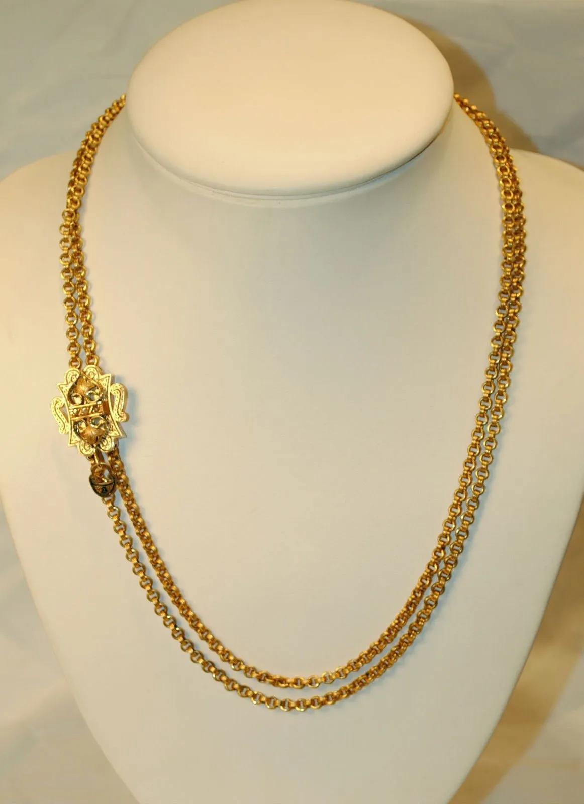1900s Antique Diamond Slide Necklace in Solid 14K Yellow Gold - $20K VALUE