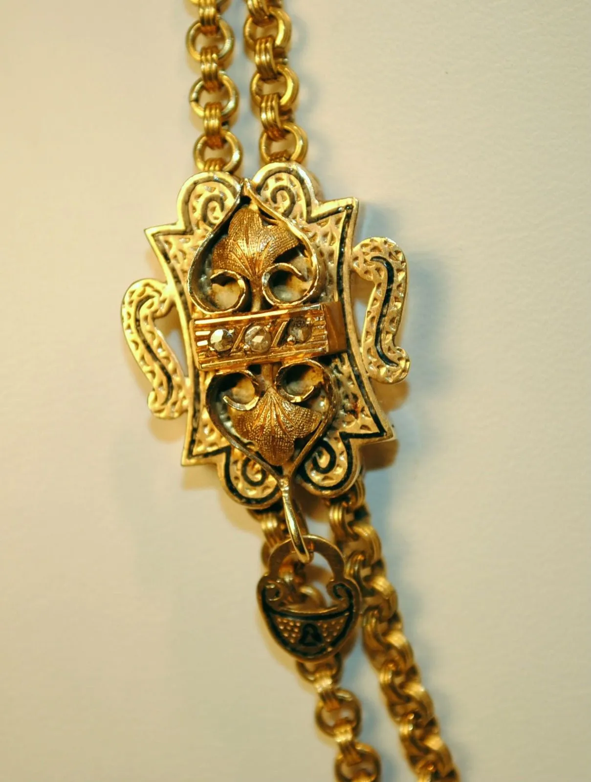 1900s Antique Diamond Slide Necklace in Solid 14K Yellow Gold - $20K VALUE