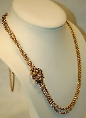 1900s Antique Diamond Slide Necklace in Solid 14K Yellow Gold - $20K VALUE