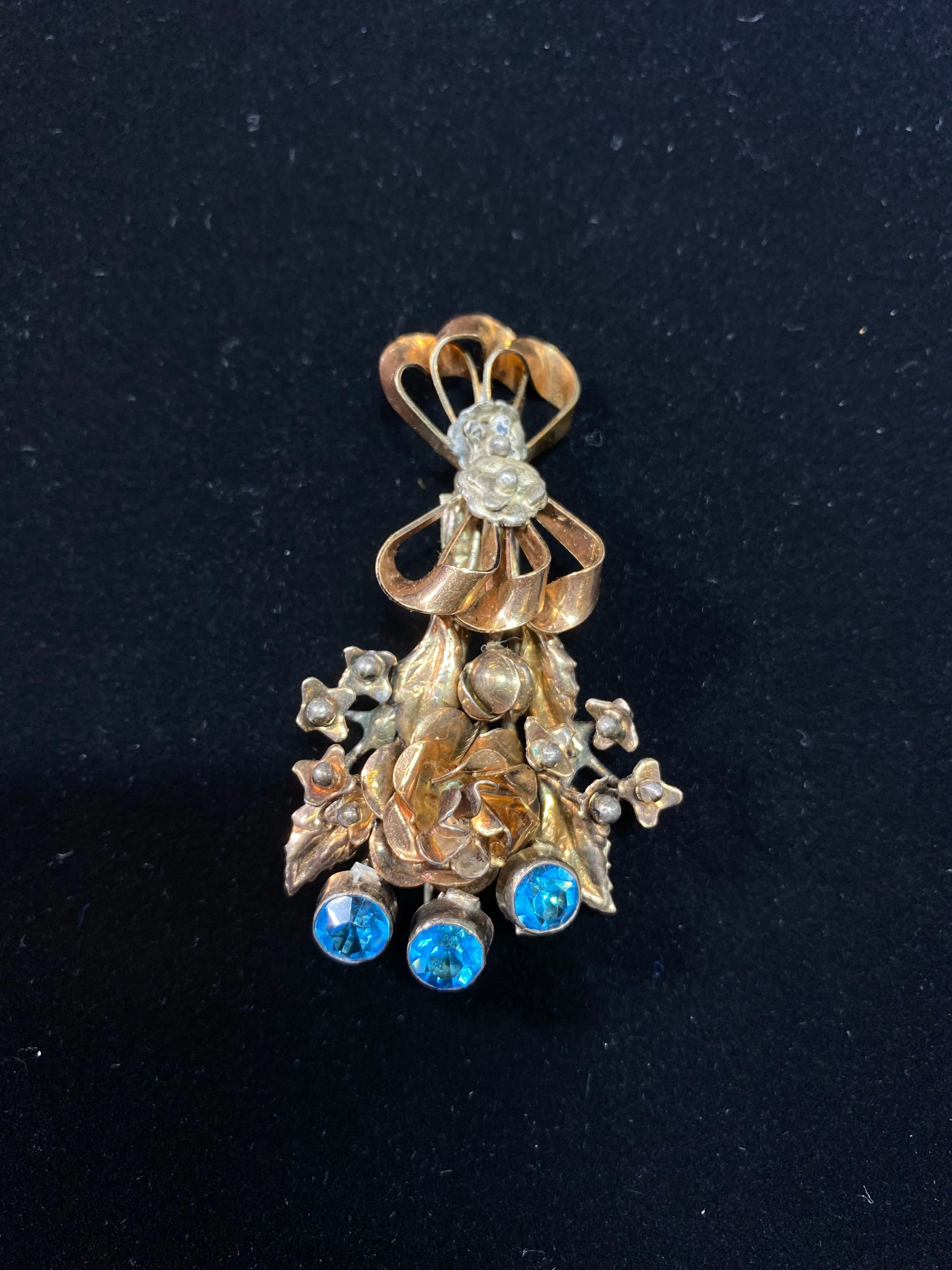 1900's Beautiful RG on Silver w Blue Topaz Flowers Bouquet Brooch/Pin w $3K COA!!}
