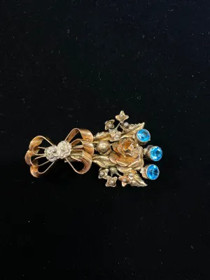 1900's Beautiful RG on Silver w Blue Topaz Flowers Bouquet Brooch/Pin w $3K COA!!}