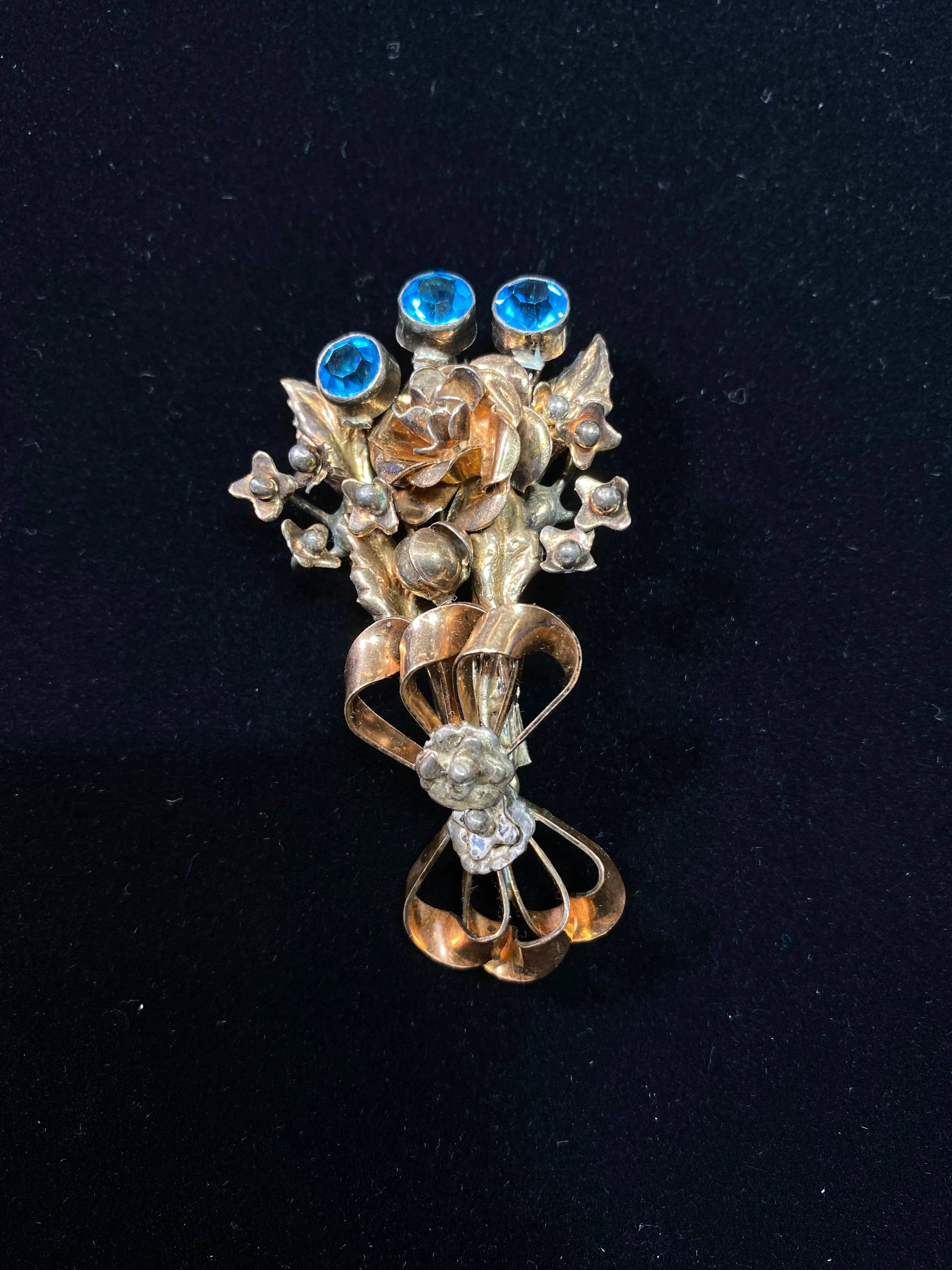 1900's Beautiful RG on Silver w Blue Topaz Flowers Bouquet Brooch/Pin w $3K COA!!}