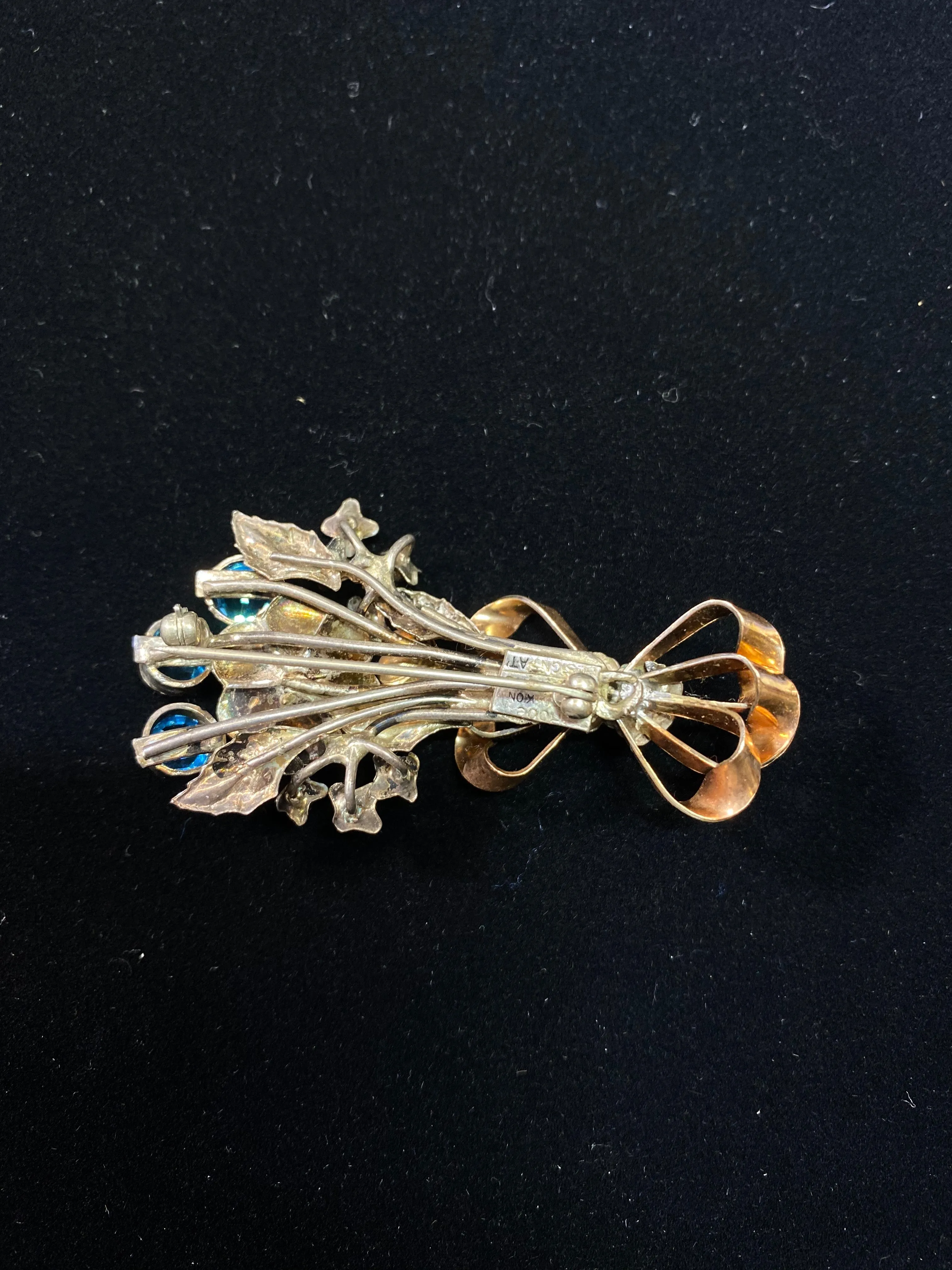 1900's Beautiful RG on Silver w Blue Topaz Flowers Bouquet Brooch/Pin w $3K COA!!}