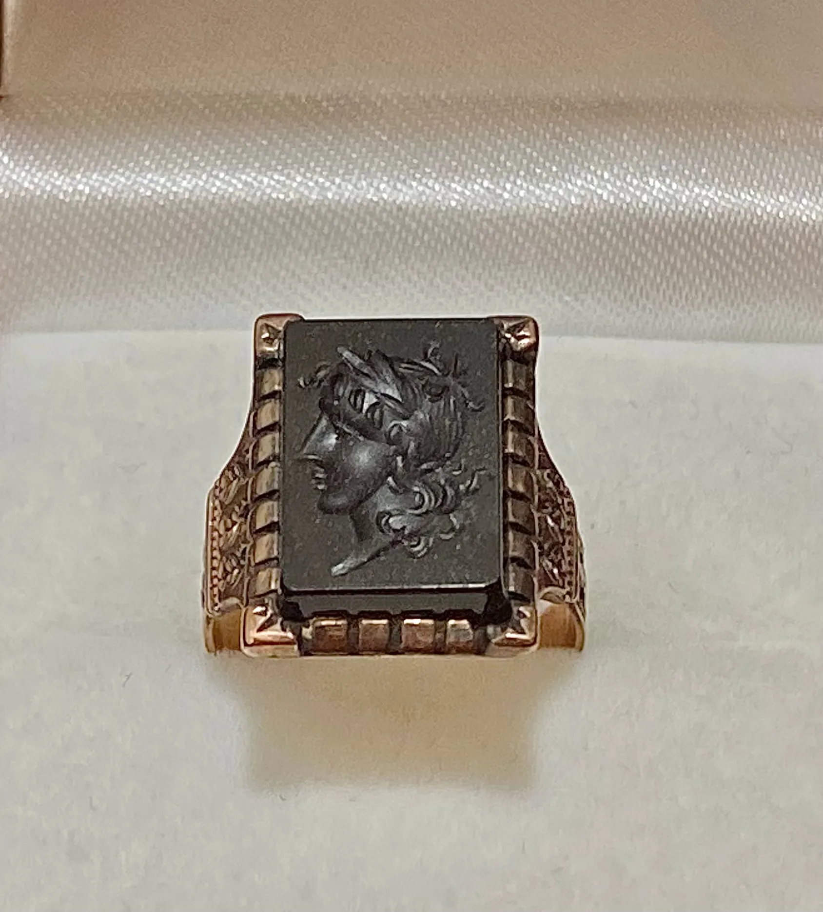 1910’s Unique Designer Solid Rose Gold with Intaglio Onyx Signet Ring - $10K Appraisal Value w/CoA}