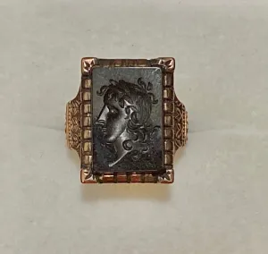 1910’s Unique Designer Solid Rose Gold with Intaglio Onyx Signet Ring - $10K Appraisal Value w/CoA}
