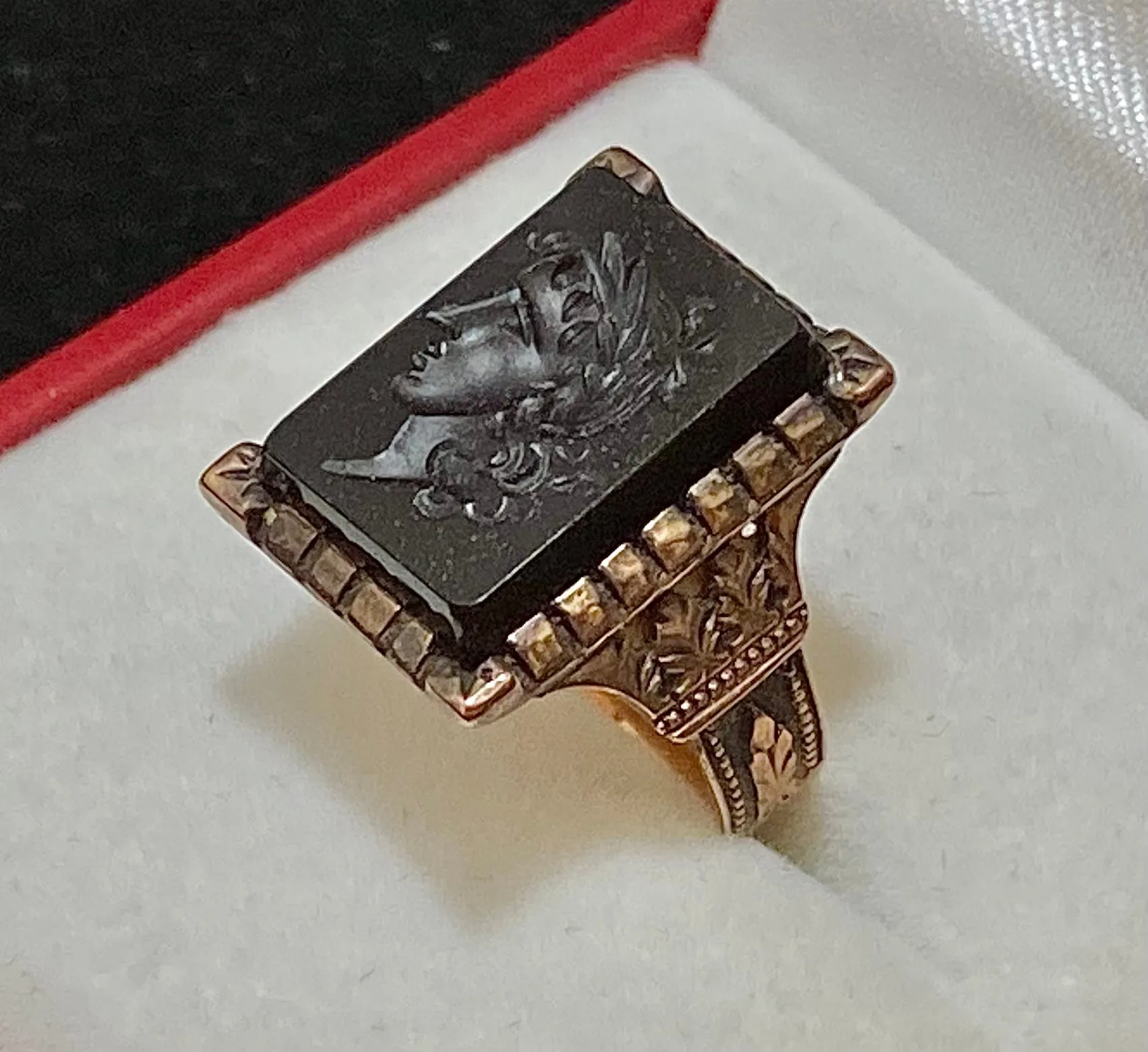 1910’s Unique Designer Solid Rose Gold with Intaglio Onyx Signet Ring - $10K Appraisal Value w/CoA}