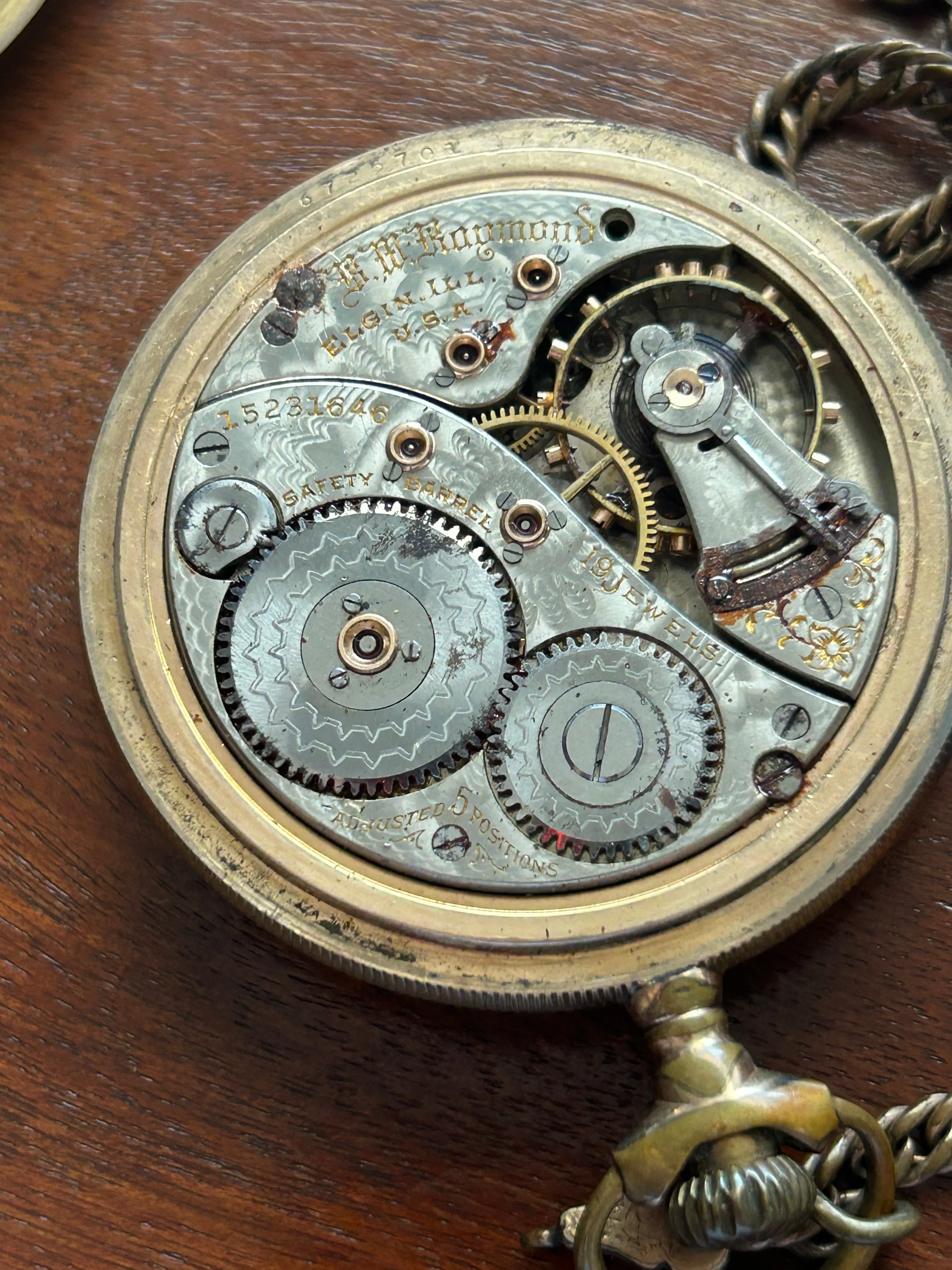 1911 Elgin BW Raymond Pocket Watch Grade 240 18s 19j Model 8 20yr GF Case