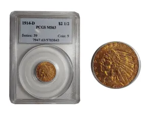 1914-D Indian Head Quarter Eagle MS-63 (PCGS) - $3K APR Value w/ CoA! ✿✓