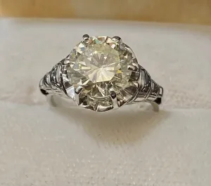 1920s Antique 18K White Gold 2.75 Ct. Diamond Ring - $80K Appraisal Value w/CoA}