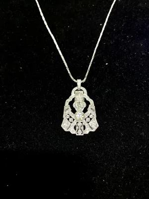 1920’s Antique Design Platinum and 14K White Gold  Pendant Necklace w/ 49 Diamonds! - $75K Appraisal Value w/CoA!