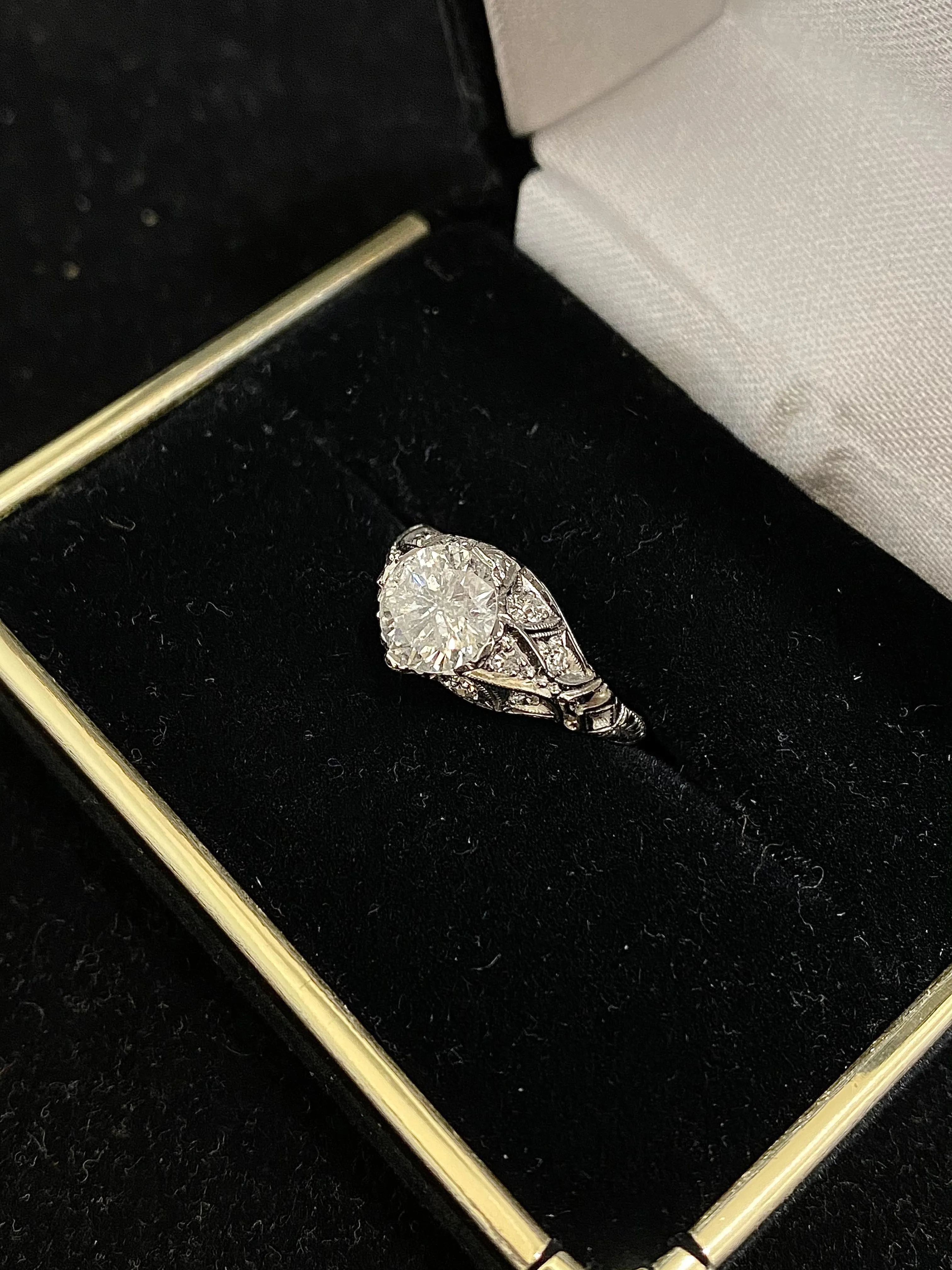 1920's Antique Design Platinum with 13 Diamonds Ring - $15K Appraisal Value w/CoA}