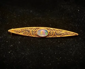 1920’s Antique Design Solid Yellow Gold & Opal Intricate Brooch $12K Appraisal Value w/CoA}
