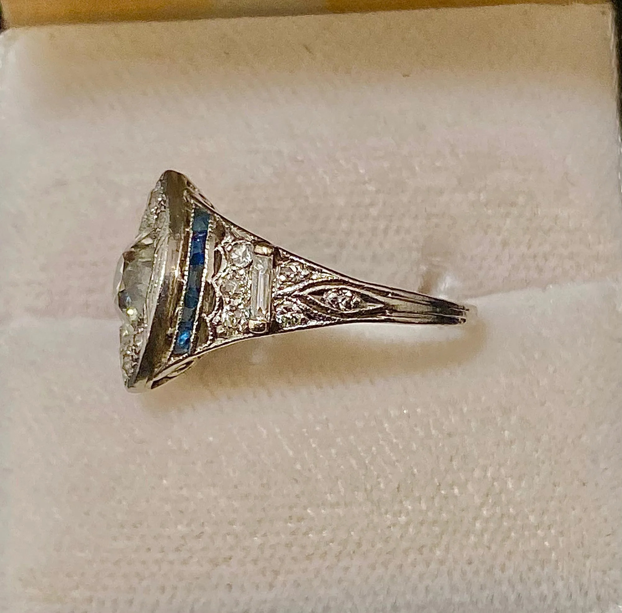 1920's Antique Platinum Old European Diamond & Sapphire Ring - $50K Appraisal Value w/CoA}