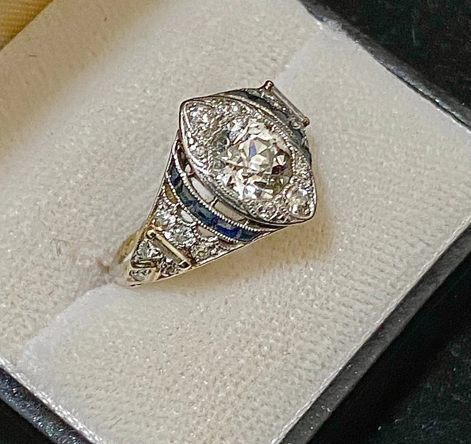 1920's Antique Platinum Old European Diamond & Sapphire Ring - $50K Appraisal Value w/CoA}
