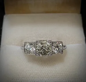 1920's Design Filigree Platinum 3-stone Diamond Engagement Ring - $25K Appraisal Value w/CoA}