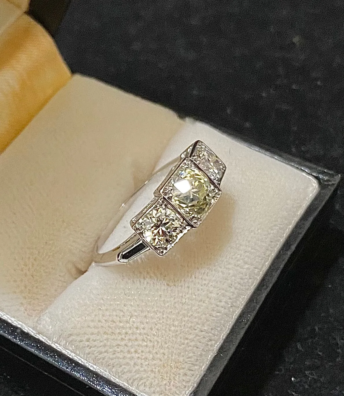 1920's Design Filigree Platinum 3-stone Diamond Engagement Ring - $25K Appraisal Value w/CoA}