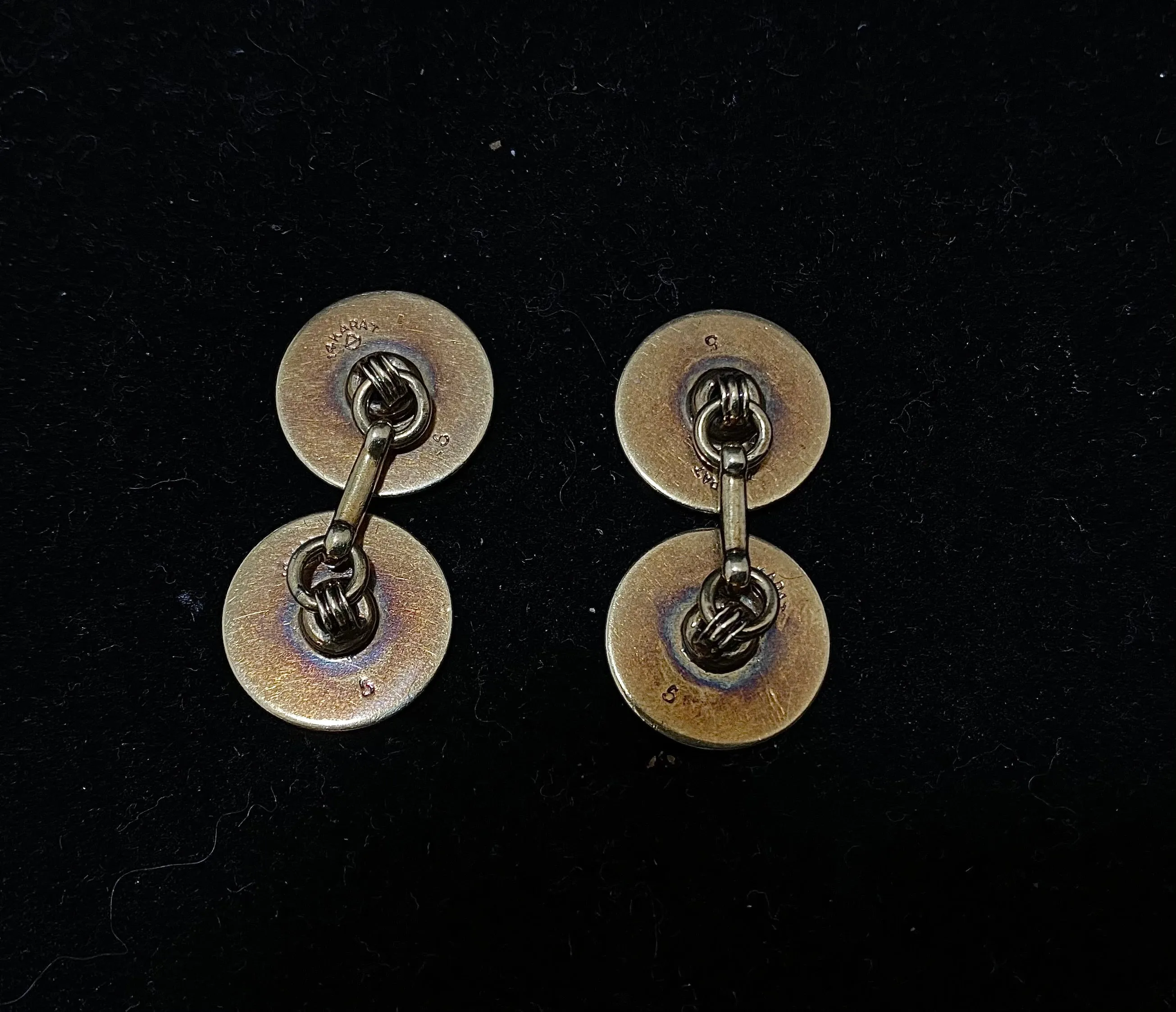 1920's European Designer Solid Yellow Gold Cufflinks with Diamond & Sapphire - $8K Appraisal Value w/ CoA!}