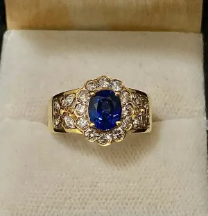 1930's Antique 18K Yellow Gold Sapphire & Diamond Ring - $20K Appraisal Value w/CoA}