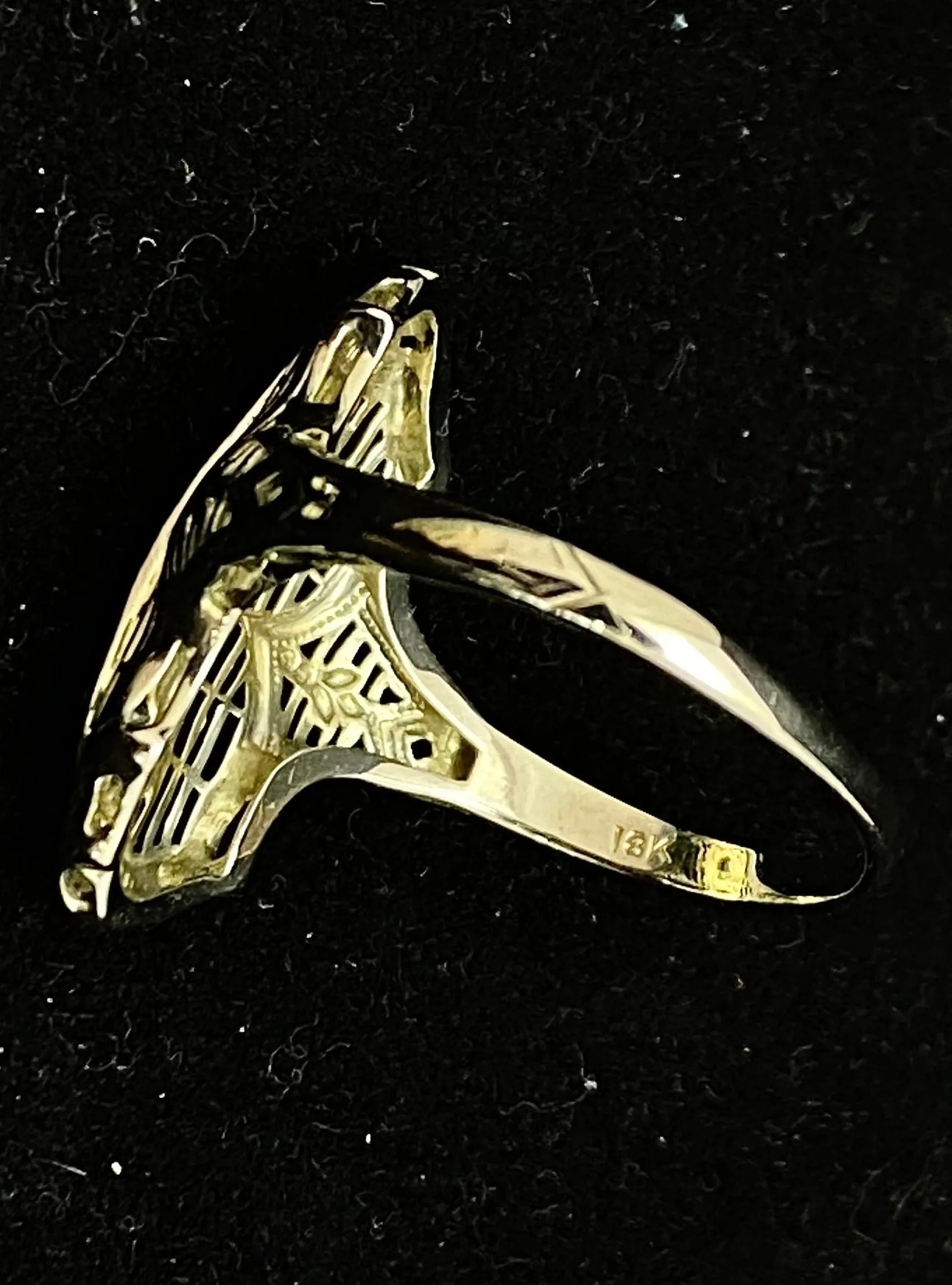 1930's Antique Design 18KWG 3 Diamonds Filigree Ring -$6K Appraisal Value w/CoA}