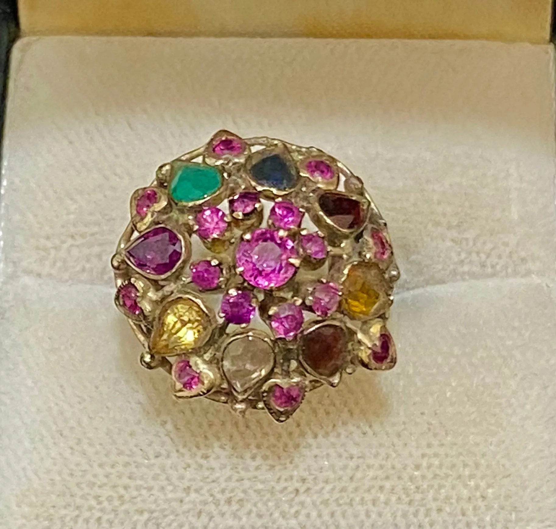 1930's Antique Designer Solid Yellow Gold 5-Carats Multi-Gemstone Ring - $10K Appraisal Value w/CoA}