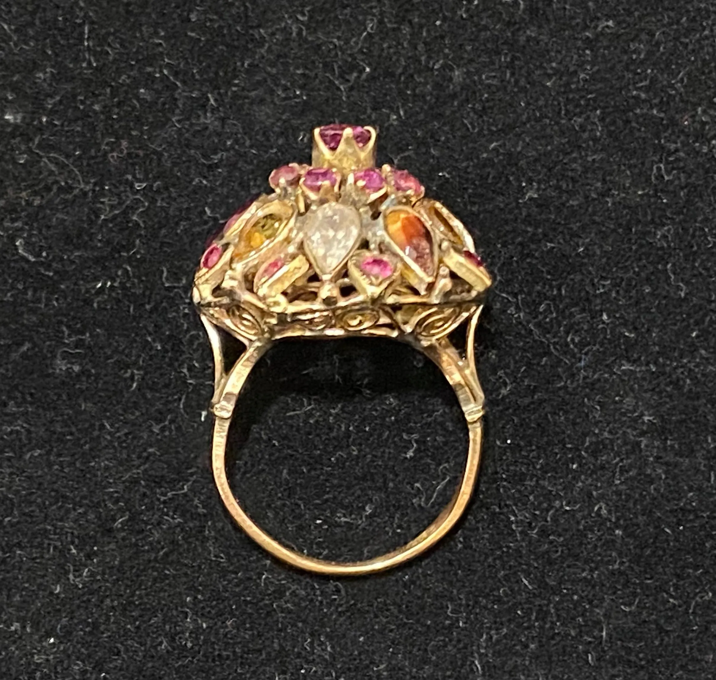 1930's Antique Designer Solid Yellow Gold 5-Carats Multi-Gemstone Ring - $10K Appraisal Value w/CoA}