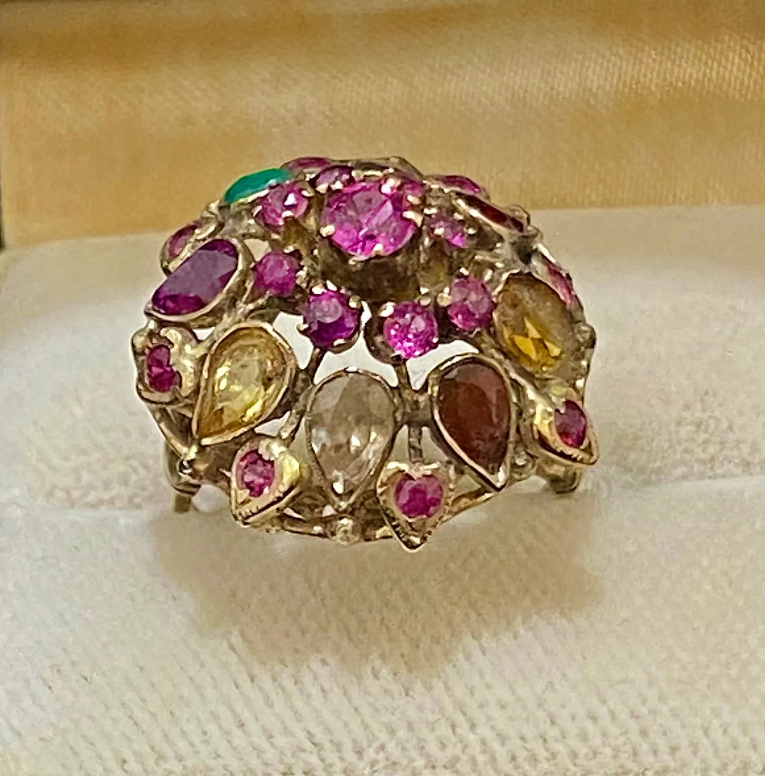 1930's Antique Designer Solid Yellow Gold 5-Carats Multi-Gemstone Ring - $10K Appraisal Value w/CoA}