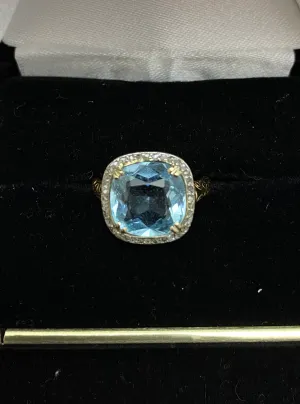 1930's Antique Designer's SYG Aquamarine w 36 Diamonds Ring - $20K Appraisal Value w/ CoA!