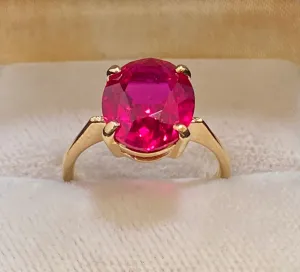 1930's Unique Designer Solid Yellow Gold Rubellite Ring - $3K Appraisal Value w/CoA}