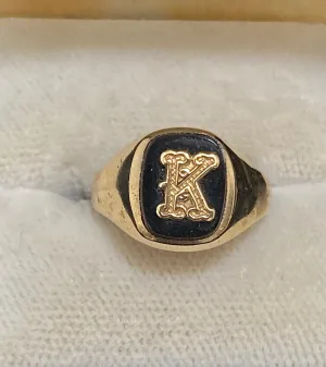 1940's Antique Design Solid Yellow Gold "K" Signet Ring - $4K Appraisal Value w/CoA}