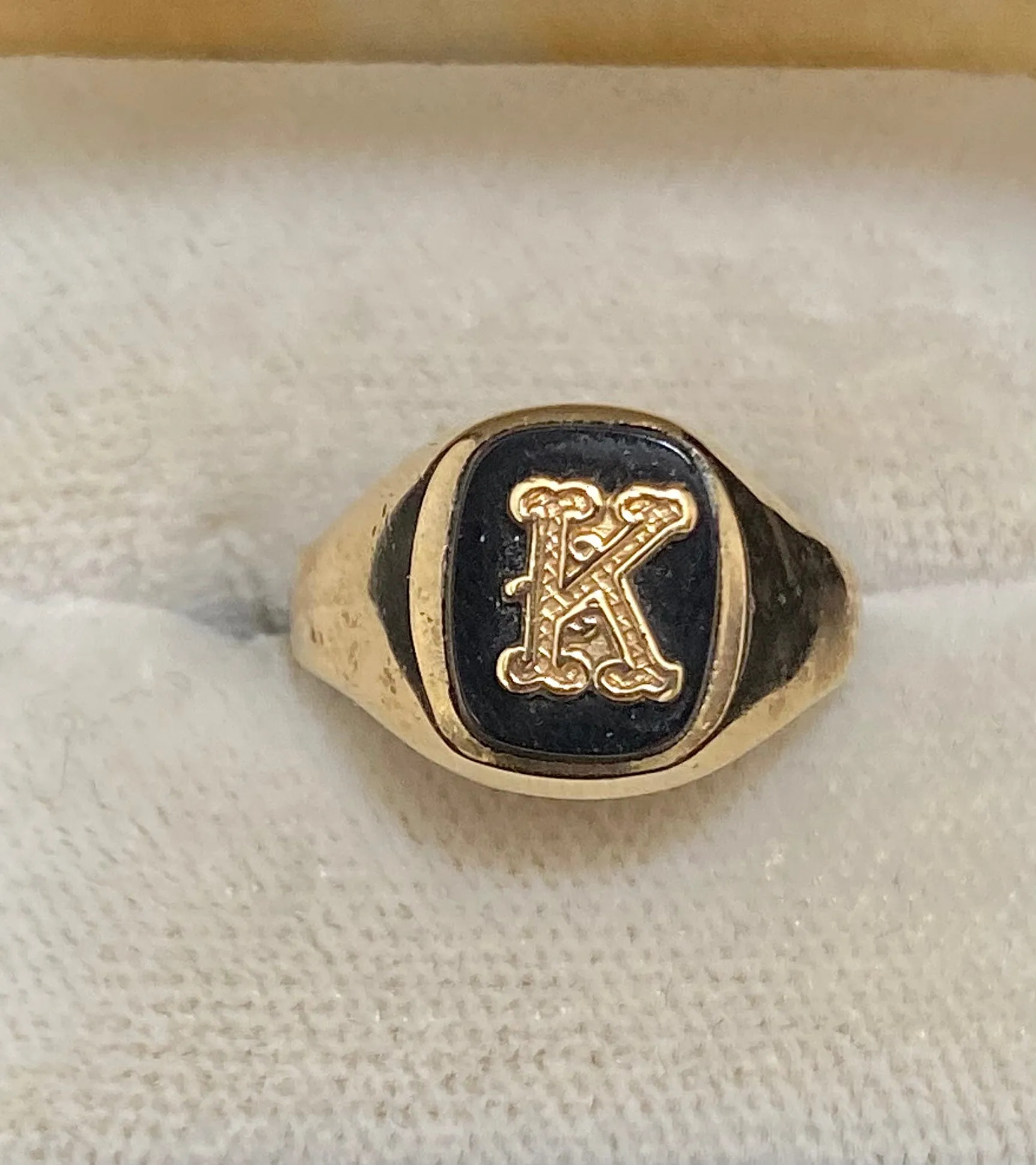 1940's Antique Design Solid Yellow Gold "K" Signet Ring - $4K Appraisal Value w/CoA}