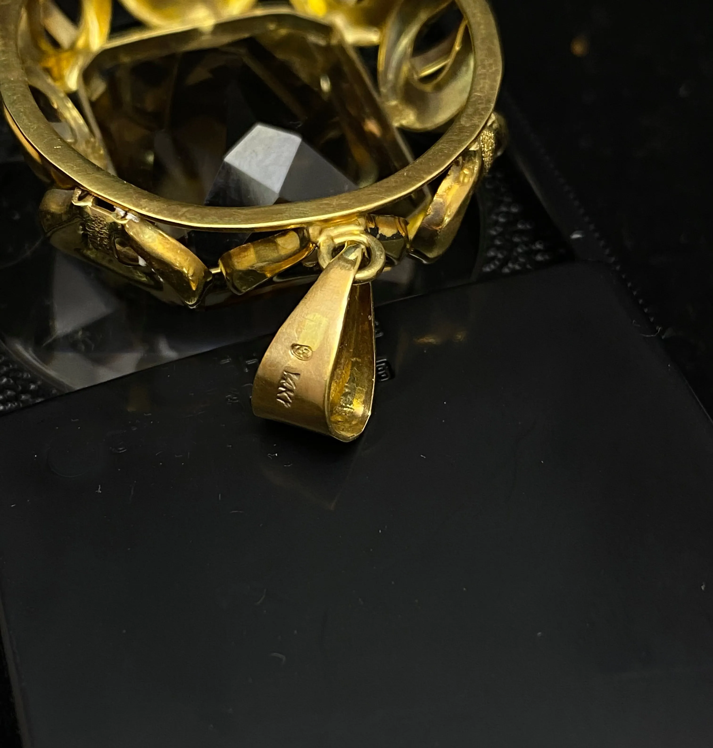1940's Art Deco Designer Solid Yellow Gold 50 Ct. Smoky Quartz Pendant -$6K Appraisal Value w/ CoA!