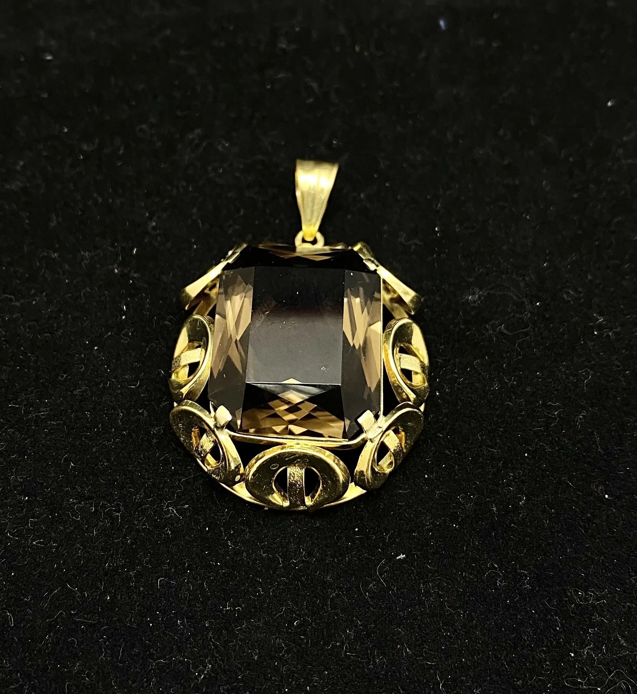 1940's Art Deco Designer Solid Yellow Gold 50 Ct. Smoky Quartz Pendant -$6K Appraisal Value w/ CoA!