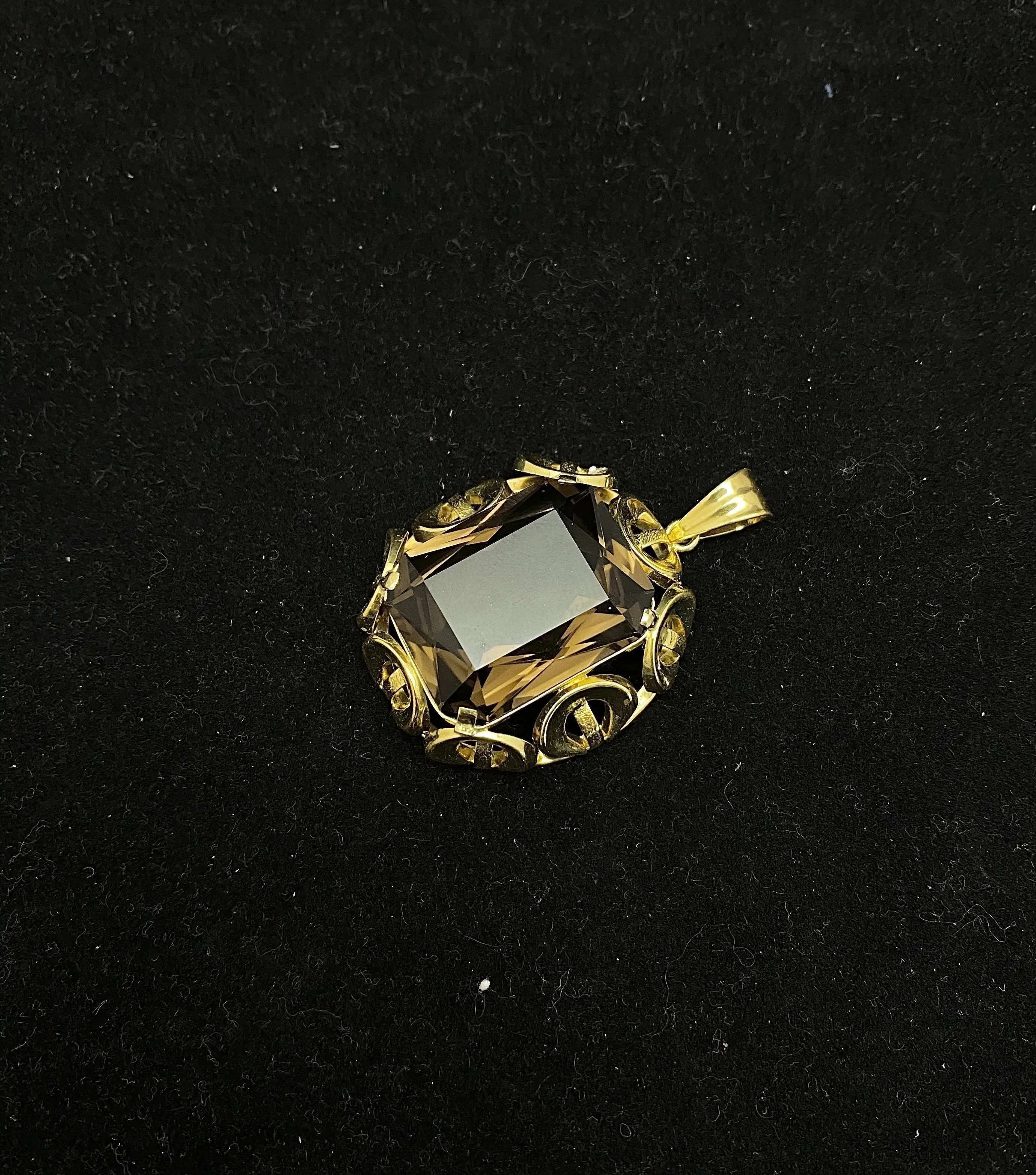 1940's Art Deco Designer Solid Yellow Gold 50 Ct. Smoky Quartz Pendant -$6K Appraisal Value w/ CoA!
