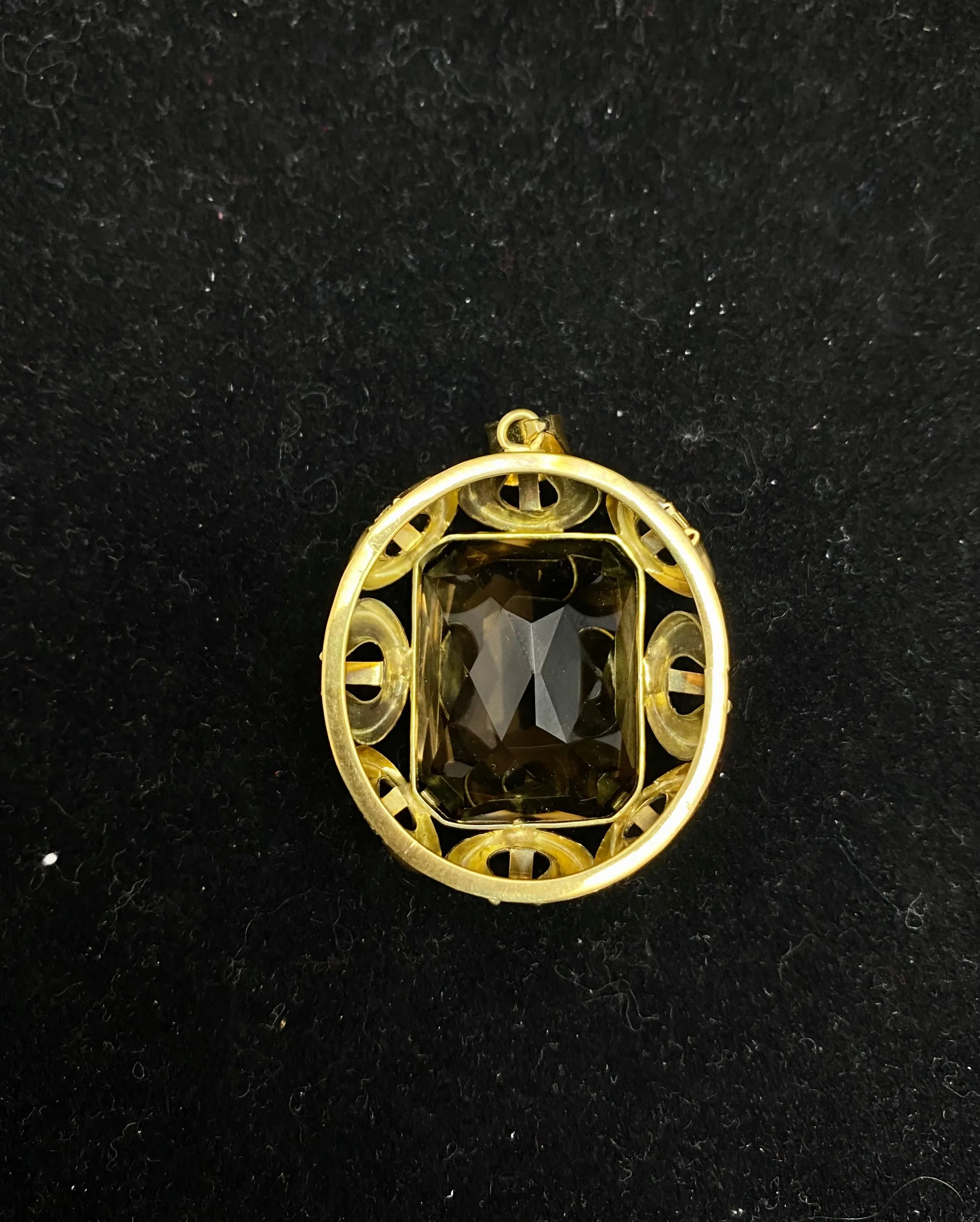 1940's Art Deco Designer Solid Yellow Gold 50 Ct. Smoky Quartz Pendant -$6K Appraisal Value w/ CoA!